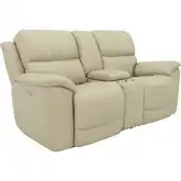 Kaden Power Reclining Console Loveseat with Power Headrest & Lumbar in Off-White Top-Grain Leather